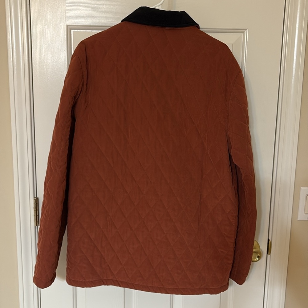 J Peterman Quilted Barn Jacket Brown Women’s M Corduroy Collar Button Front - Picture 7 of 15